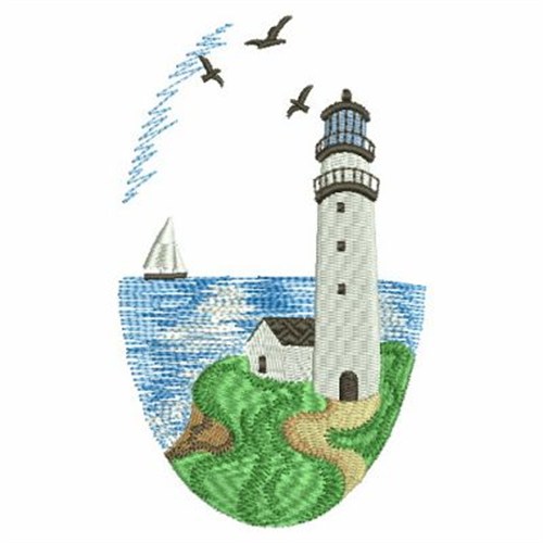 Lighthouse Scene Oval Machine Embroidery Design