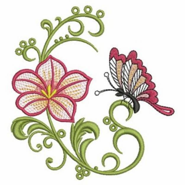Picture of Red Floral Butterfly Machine Embroidery Design