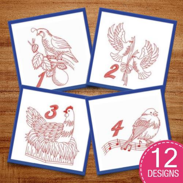 Picture of Redwork 12 Days Of Christmas Embroidery Design Pack