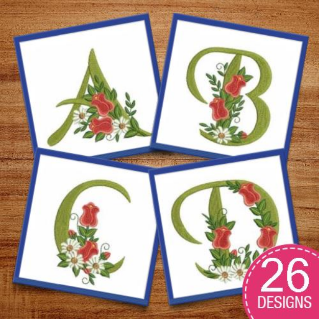 Picture of Rose Alphabet Embroidery Design Pack