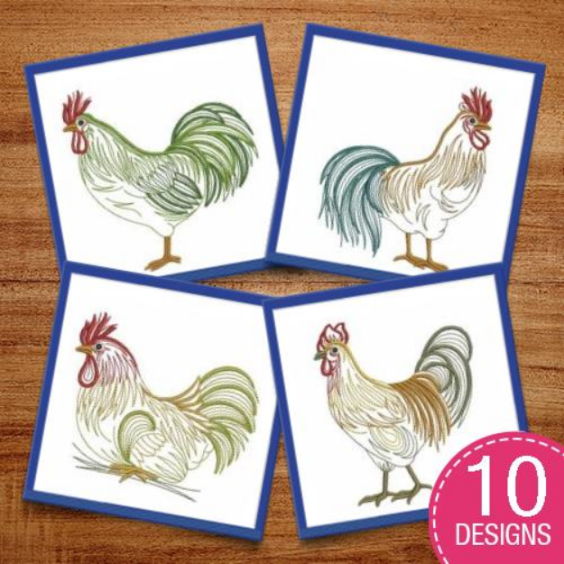 Picture of Vintage Rooster Embroidery Design Pack