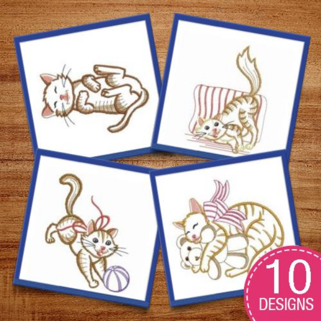 Picture of Vintage Playful Cat Embroidery Design Pack
