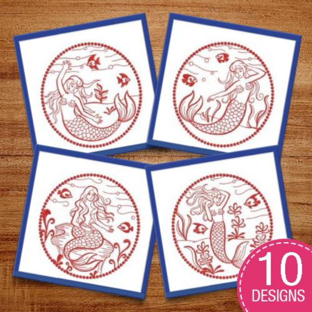 Picture of Redwork Mermaids 2 Embroidery Design Pack