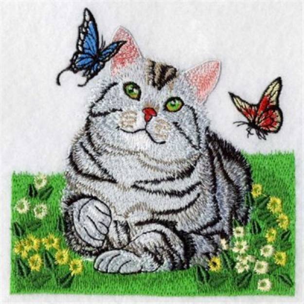 Picture of Shorthair with Butterflies Machine Embroidery Design