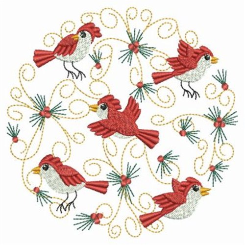 Heirloom Cardinal Circle Machine Embroidery Design