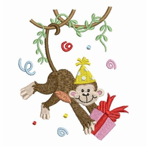 Hanging Birthday Monkey Machine Embroidery Design