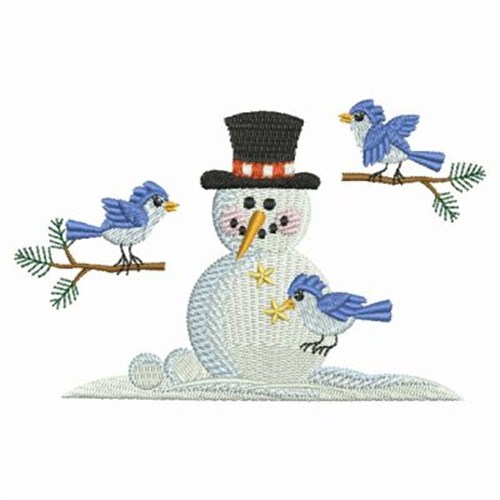 Bluebirds Making Snowman Machine Embroidery Design