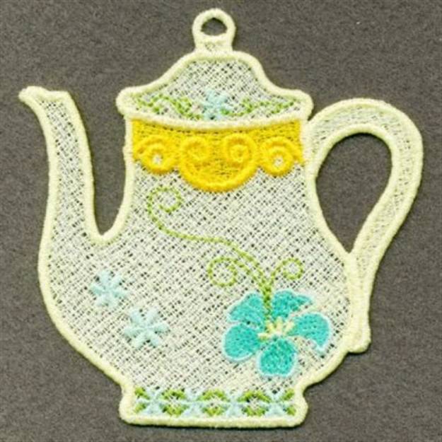 Picture of FSL Floral Teapot Machine Embroidery Design