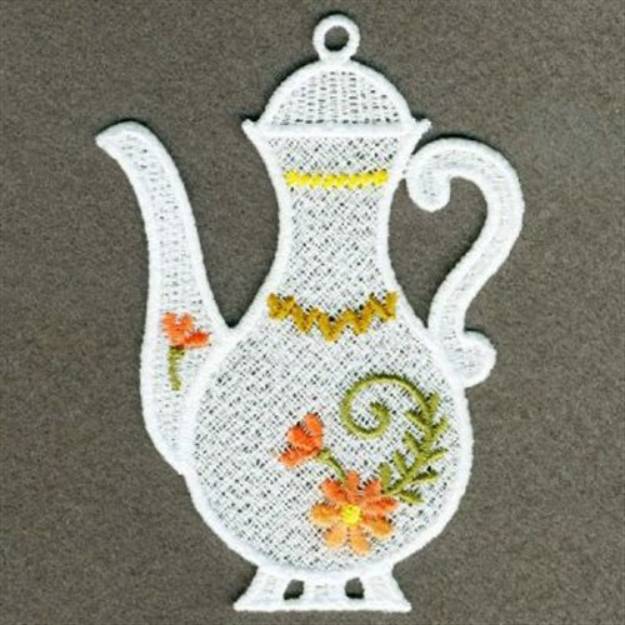 Picture of FSL Flowered Teapot Machine Embroidery Design
