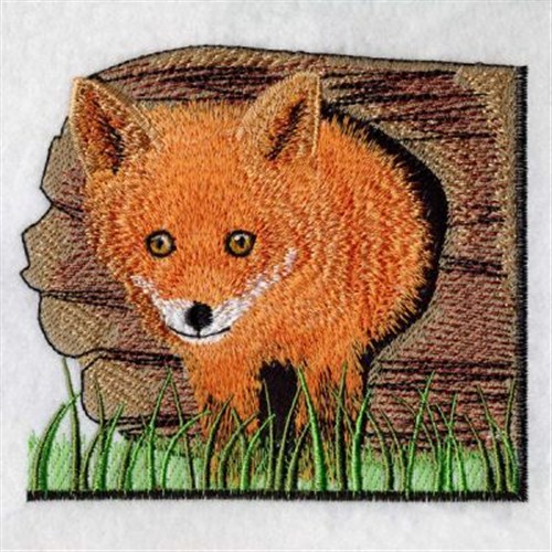 Hallow Log Fox Machine Embroidery Design