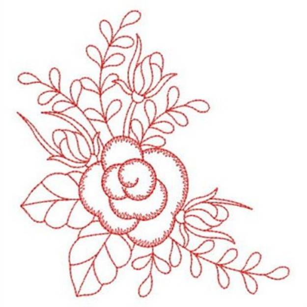 Picture of Redwork Pearl Roses Machine Embroidery Design