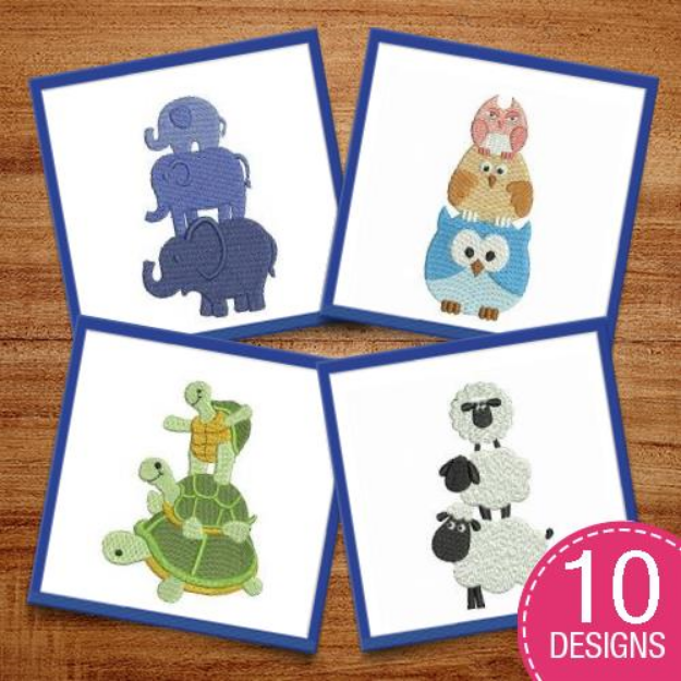 Picture of Stacked Animals 2 Embroidery Design Pack