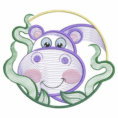Circle Hippo Machine Embroidery Design