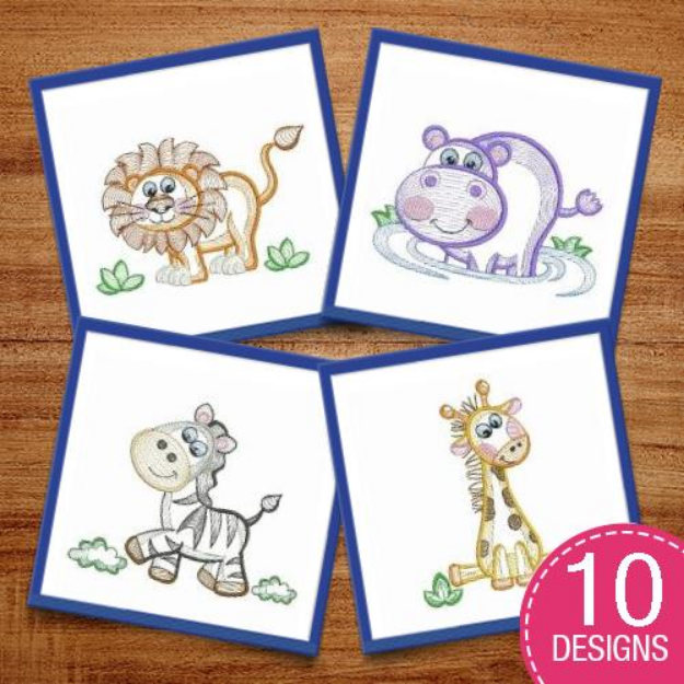 Picture of Rippled Safari Animals Embroidery Design Pack