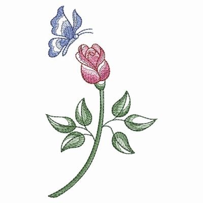 Sketched Rose & Butterfly Machine Embroidery Design