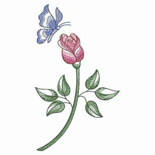 Picture of Sketched Rose & Butterfly Machine Embroidery Design