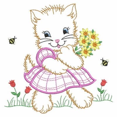 Vintage Baby Kitten Machine Embroidery Design