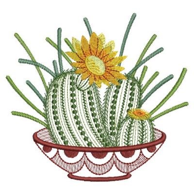 Basket Cactus Flower Machine Embroidery Design