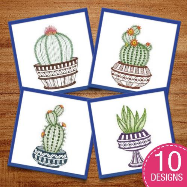 Picture of Basket Cactus Embroidery Design Pack
