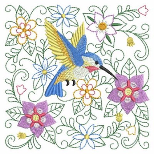 Hummingbird Block Machine Embroidery Design