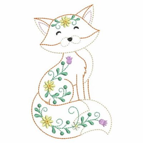 Floral Fox Machine Embroidery Design