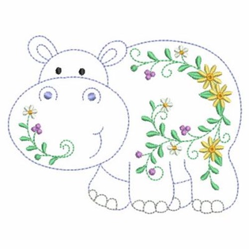 Floral Hippo Machine Embroidery Design