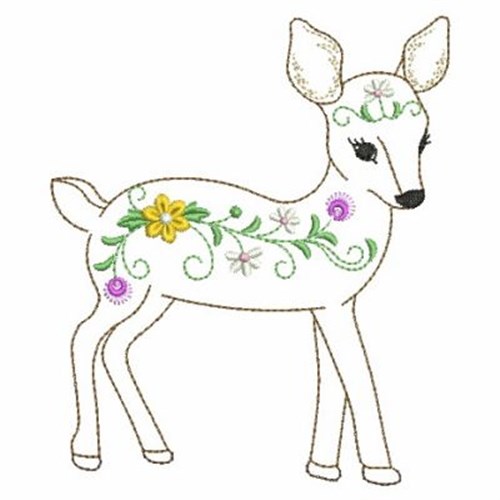 Floral Deer Machine Embroidery Design
