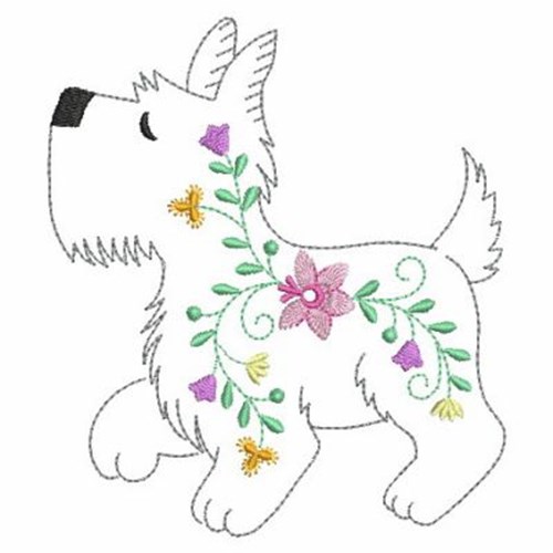 Floral Dog Machine Embroidery Design