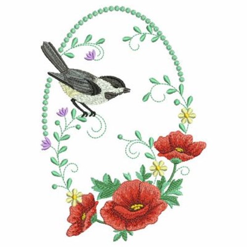 Chickadee Oval Machine Embroidery Design