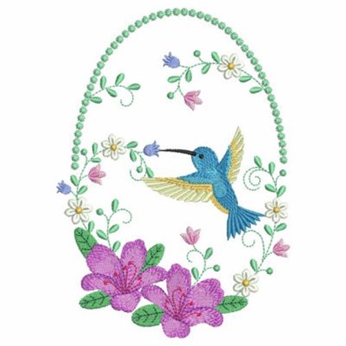 Azalea Hummingbird Machine Embroidery Design