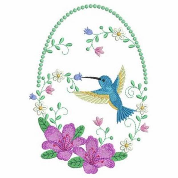 Picture of Azalea Hummingbird Machine Embroidery Design