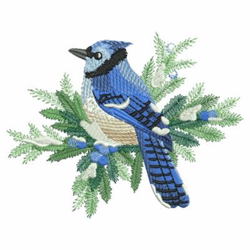 Christmas Blue Jay Machine Embroidery Design