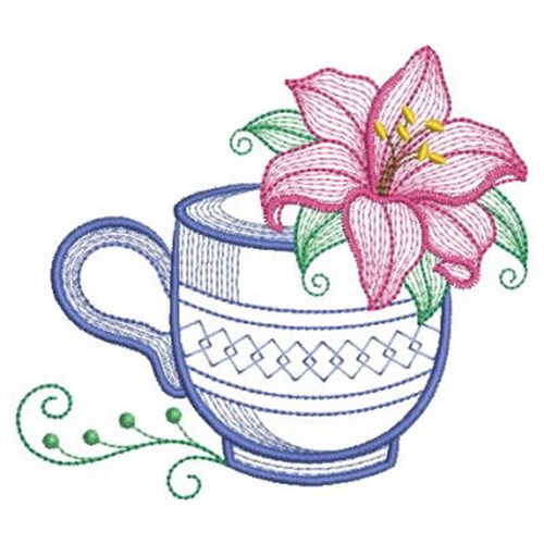Teacup In Bloom Machine Embroidery Design