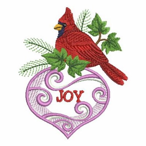 Bird On Ornaments Joy Machine Embroidery Design