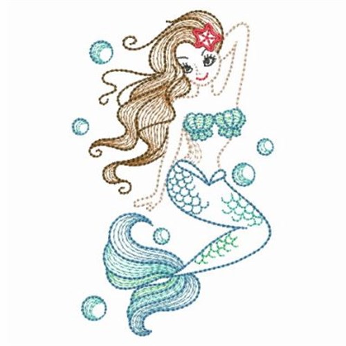 Vintage Blue Mermaid Machine Embroidery Design