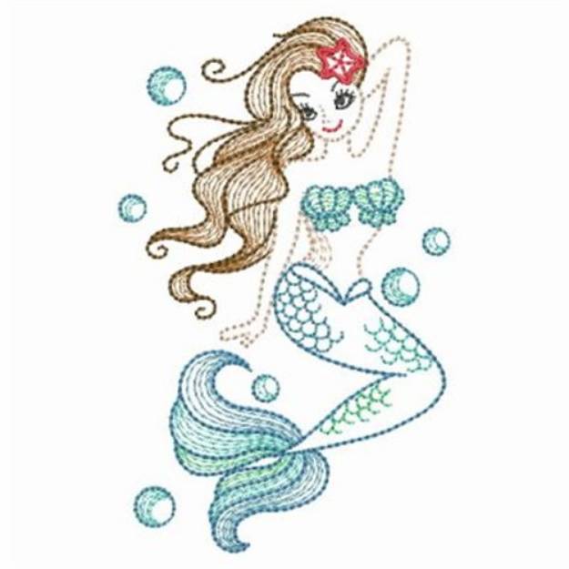 Picture of Vintage Blue Mermaid Machine Embroidery Design