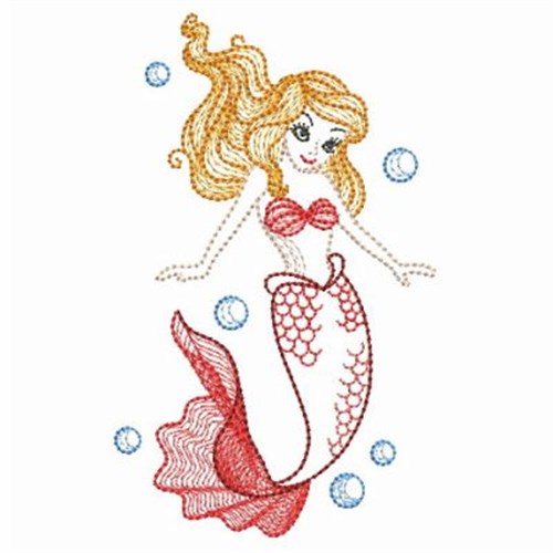Vintage Red Mermaid Machine Embroidery Design