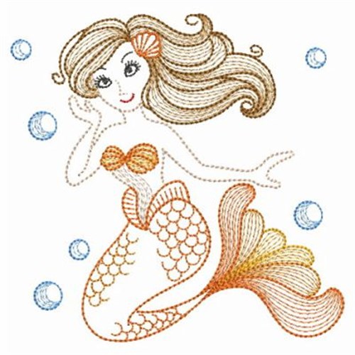 Vintage Golden Mermaid Machine Embroidery Design