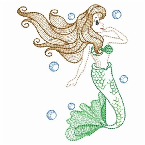 Vintage Green Mermaid Machine Embroidery Design