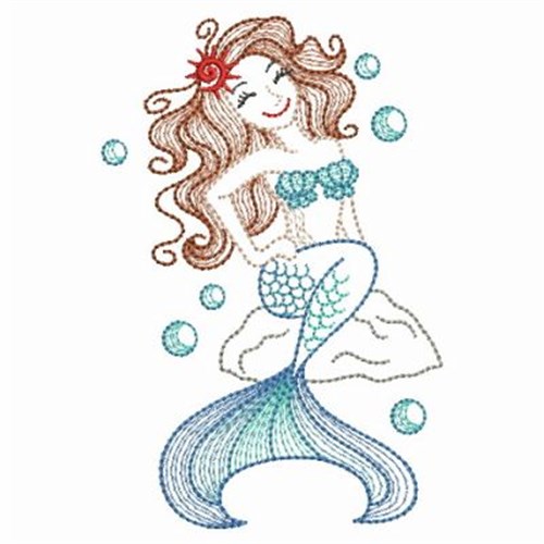 Vintage Happy Mermaid Machine Embroidery Design