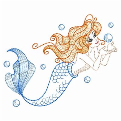 Vintage Mermaid & Bubbles Machine Embroidery Design
