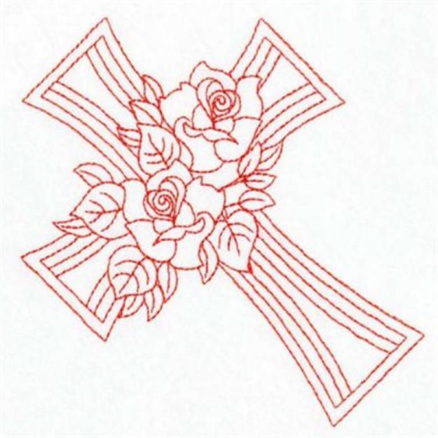Picture of Redwork  Rose Cross Machine Embroidery Design