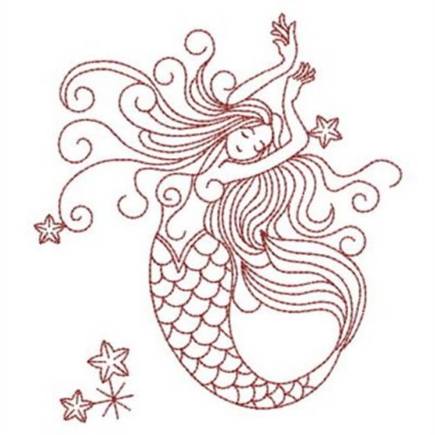 Picture of Redwork Mermaid Machine Embroidery Design