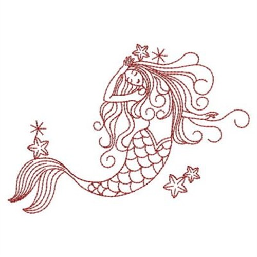 Redwork Mermaid Machine Embroidery Design