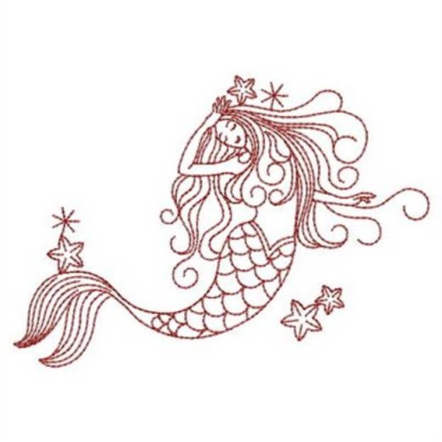 Picture of Redwork Mermaid Machine Embroidery Design