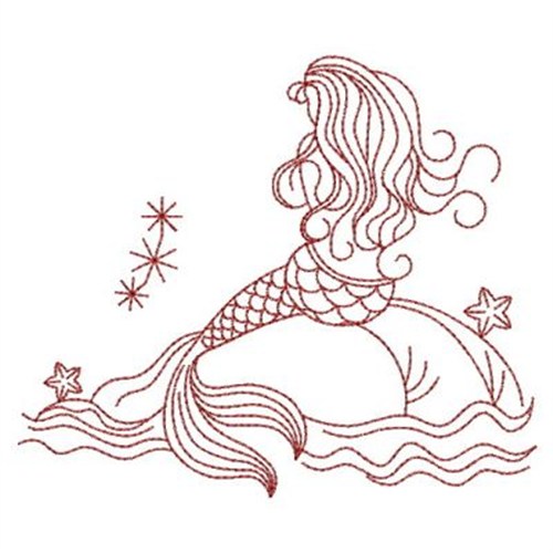 Redwork Mermaid Machine Embroidery Design