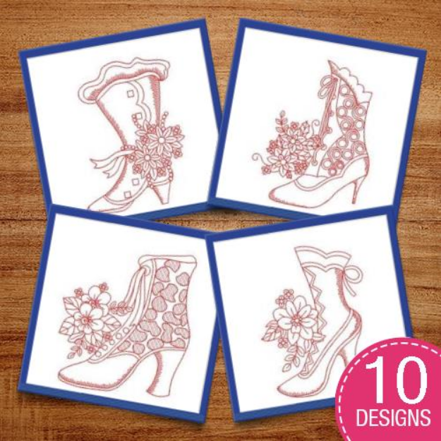 Picture of Redwork Victorian Boots Embroidery Design Pack