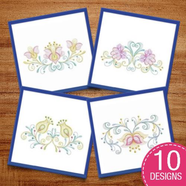 Picture of Rippled Folk Flowers Embroidery Design Pack