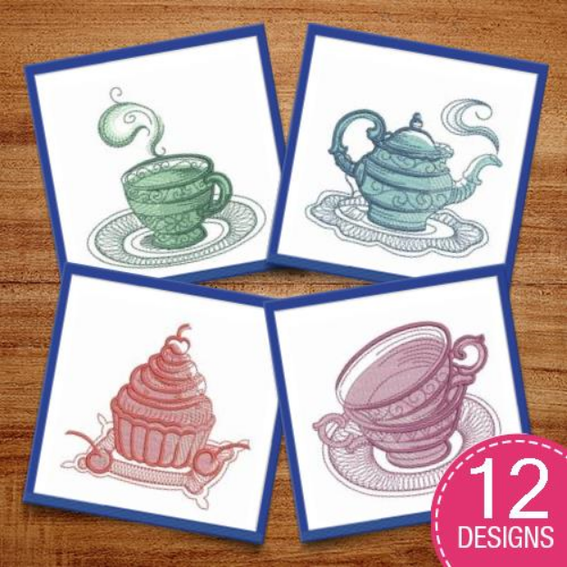 Picture of Sketched Tea Time Embroidery Design Pack