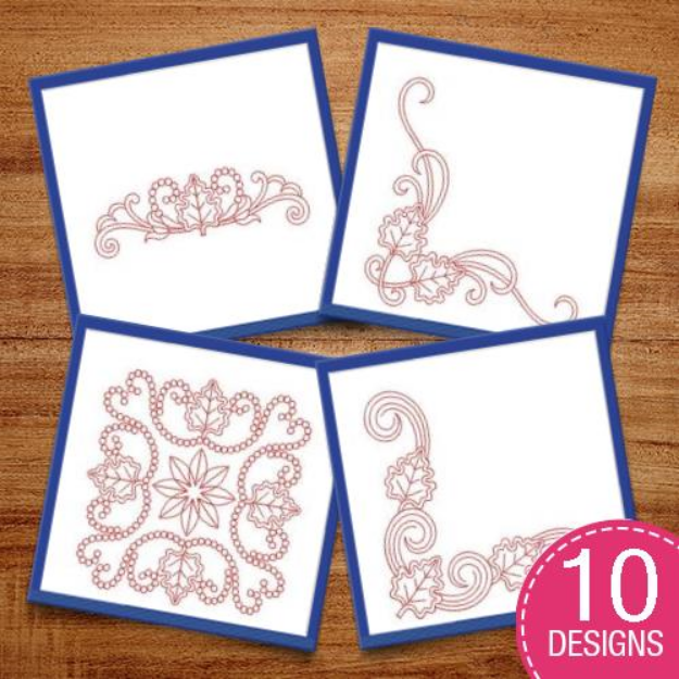 Picture of Redwork Leaves Decor Embroidery Design Pack